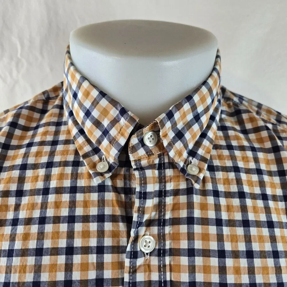 J Crew Shirt Mens Large White Yellow Button Down Slim Fit Plaid Casual Preppy